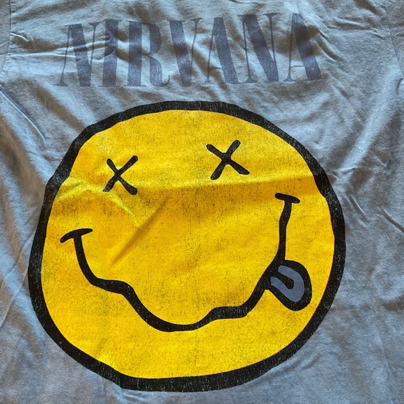 NIRVANA VINTAGE STYLE T-SHIRT L Blue Distressed Dyed 90s Grunge Rock Band - Picture 4 of 5